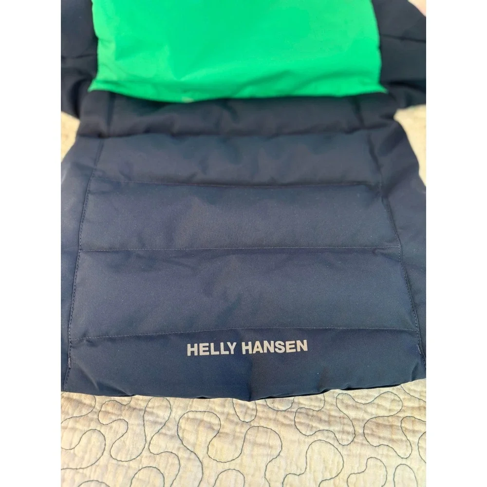 Helly Hansen Kids Puffer Ski Jacket Navy Green White‎ Hooded Coat Size 4 NWOT